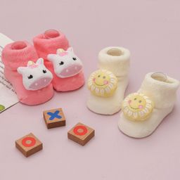 Yellow Bee Infant Girls Pack Of 2 Patterned Ankle Length Socks-picture-46