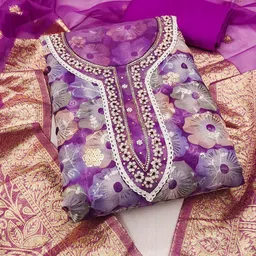 DIVASTRI Printed Organza Unstitched Dress Material-image-65