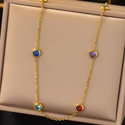 SZN Gold-Plated Stainless Steel Crystals Studded Dot Chain-14