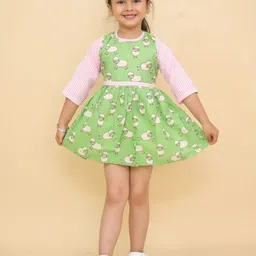 LITTLE GINNIE Girls Conversational Print Three-Quarter Sleeve Cotton Fit and Flare Dress-image-60
