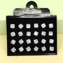 NAVJAI Gold-Toned & Clear Pair Of 12 Stone Square Stud Earrings-image-85