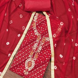 MANVAA Bandhani Printed Beads & Stones Unstitched Dress Material-picture-6