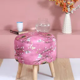 Shadowkart Pink & Brown Printed Wooden Pouffes Sitting Mudda Ottomans-image-37