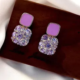 Celestique Korean Zircon Studded Square Shaped Drop Earrings-24