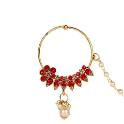 Anouk Gold-Plated Cubic Zirconia Stone-Studded & Beaded Chained Nosepin image 2