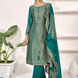 Stylee LIFESTYLE Floral Woven Design Pure Silk Jacquard Unstitched Dress Material-image-6