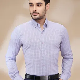 Raymond Men Spread Collar Micro Checked Cotton Formal Shirt-image-49