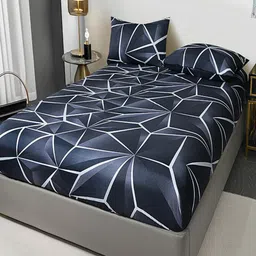 JC HOME Black & White Geometric Polycotton 140 TC Double Queen Bedsheet Set-1.5 m x 2 m-image-89