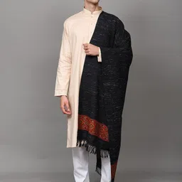 Exotic India Sand Wool Stole With Kinnauri Woven Wide Border From Kullu-picture-28