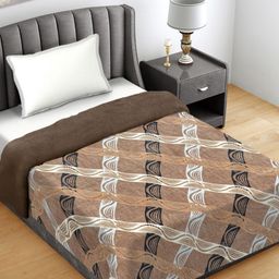 FABINALIV Brown & White Geometric Woollen Mild Winter 400 GSM Single Bed Comforter-54