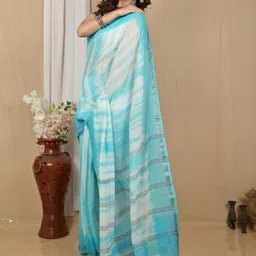 PuJoy Tie and Dye Achmol Design Pure Cotton Taant Saree-image-27