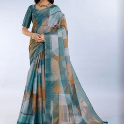 DIVASTRI Women Blue Floral Zari Art Silk Printed Saree-picture-22