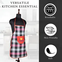 Aura Pack Of 3 Black & Red Checked Waterproof Aprons With Front Pocket image 2