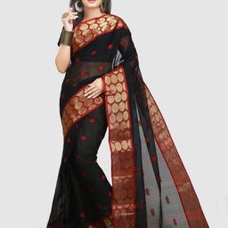 Crochetin Geometric Woven Design Zari Pure Cotton Taant Saree-28