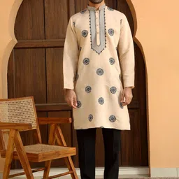KRAFT INDIA LUXE Men Ethnic Motifs Embroidered Regular Chikankari Kurta with Trousers-image-35