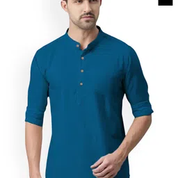 univibe Selection Of 2 Band Collar Cotton Slim Fit Straight Short Kurta-image-86