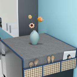 Kuber Industries Grey & Blue Jute Fridge Cover Top With 6 Utility Storage Side Pockets-51