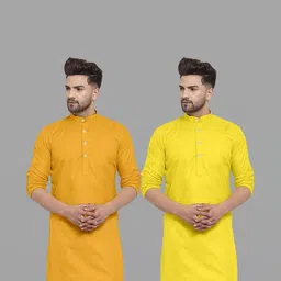 VS MALL Men Yellow Kurtas-image-90