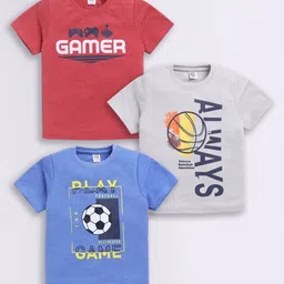 Here&Now X Game Begins Boys Assorted Pack Of 3 Typography Printed T-shirts-36