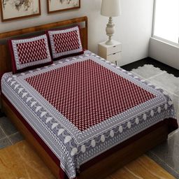 Myntra Elegant Homes Maroon & White Ethnic Motifs 120 TC Queen Bedsheet with 2 Pillow Covers-image-90
