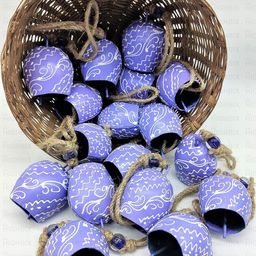 Hanging Bells Set of 10 with Jute Bag Hand Painted Purple, 7cm-image-59