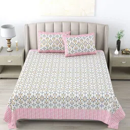 Wayne Martin White & Pink Floral 300 TC Pure Cotton King Bedsheet With 2 Pillow Covers-picture-39