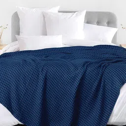 URBAN SPACE Navy Blue Checked AC Room 150 GSM Single Bed Blanket-image-69
