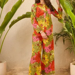 IMANA Pure Cotton Printed Shirt & Trousers Co-Ords Set-image-89