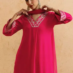 Anouk Women Embroidered Regular Zardozi Kurta with Trousers & With Dupatta image 2
