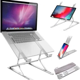 TFG Aluminium Laptop Stand Fits Almost All Laptops Aluminum Laptop Stand Holder, Foldable Portable 6-Height Adjustable | Office Desk Accessories Aluminium Desk Stand Rotatable Laptop Stand with Adjustable Height Compatible with Universal Laptops-picture-16
