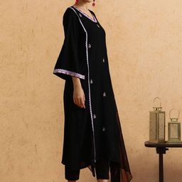 Anouk Women Embroidered Regular Mirror Work Kurta with Trousers & With Dupatta image 4