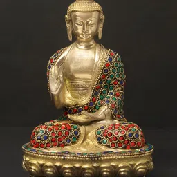 Exotic India Gold-Toned & Red Seated Vitarka Mudra Buddha Idol Showpiece-image-73