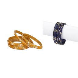 Somil Elegant Combo Glass Bangle Set | Handmade Traditional Chudi For Women | Perfect For Daily & Occasion Use, Combo of 2 Set, Yellow, Blue-image-93