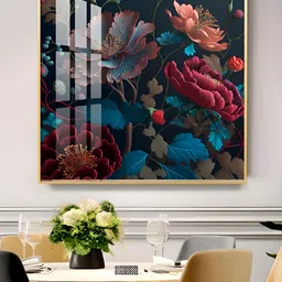 THE NEXT DECOR Floral and Botanical Vibrant Blossom Glass Finish Square Wall Art-image-79