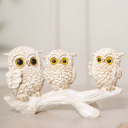 HOME 360 White Owls Family on Branch Showpiece-image-49