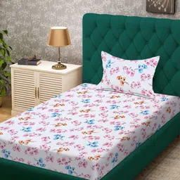 Myntra Elegant Homes White & Blue Printed 300 TC Single Bedsheet Set 2.25 m x 1.50 m-picture-8