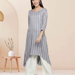 Fabclub Women Striped Asymmetric Kurta-15
