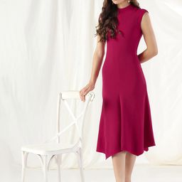 Selvia Women Tie-Ups High Neck Fit & Flare Midi Dress-picture-45