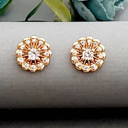 MEIRA JEWELLERY Rose Gold Plated Artificial Stones Studded Floral Shaped Studs-picture-8