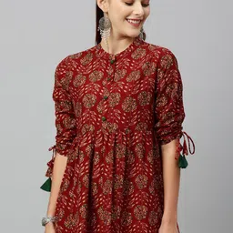 CHIRAAI Print Mandarin Collar Ethnic Cotton Top-picture-58