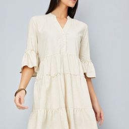 max Women V-Neck Bell Sleeve Tiered A-Line Dress-image-99