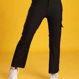 The Dance Bible Women Relaxed Straight Fit Mid-Rise Easy Wash Cargos Trousers-image-54