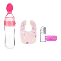 Kritiu Kids Food-Grade Silicone Food Feeder & Bib & Figure Brush - Pink-image-73