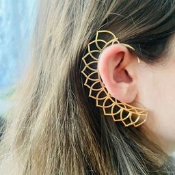 Sangria Women Gold Plated Leaf Shaped Ear Cuff-image-11