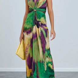 Outzidr Women Floral Printed Front Knot Maxi Dress-image-51