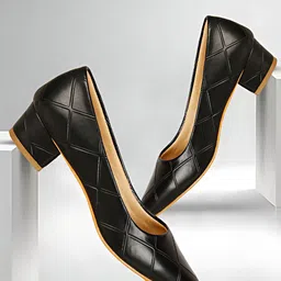 TWINSSHOE Women Textured Block Pumps Heels-12