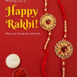 Sangria Kundan Studded & Beaded Flower Bhaiya Bhabhi Rakhis With Roli Chawal-image-57