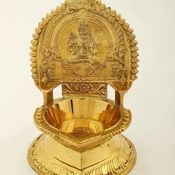 Exotic India Gold Toned Brass Goddess Rajarajeshwari Vilakku Diya-image-14