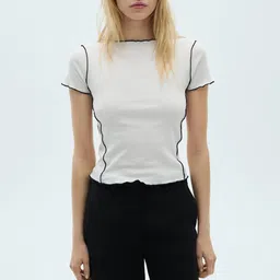 MANGO Pure Cotton Casual T-shirt Contrasting Trim-image-29