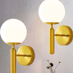 Decorcity Gold-Toned & White Metal Contemporary Spherical Shaped Wall Lamp-10